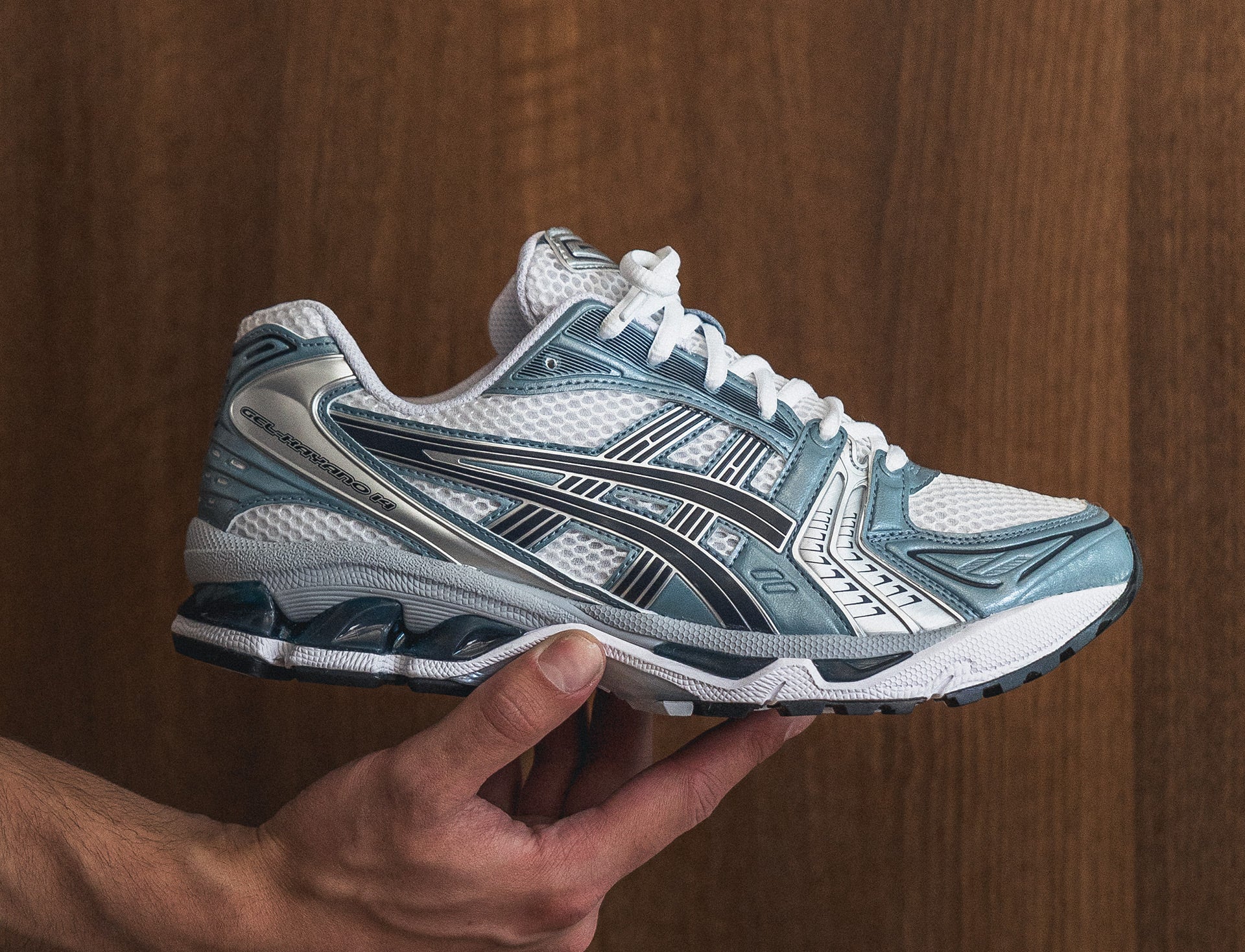 Asics Gel-Kayano 14 white fjord grey
